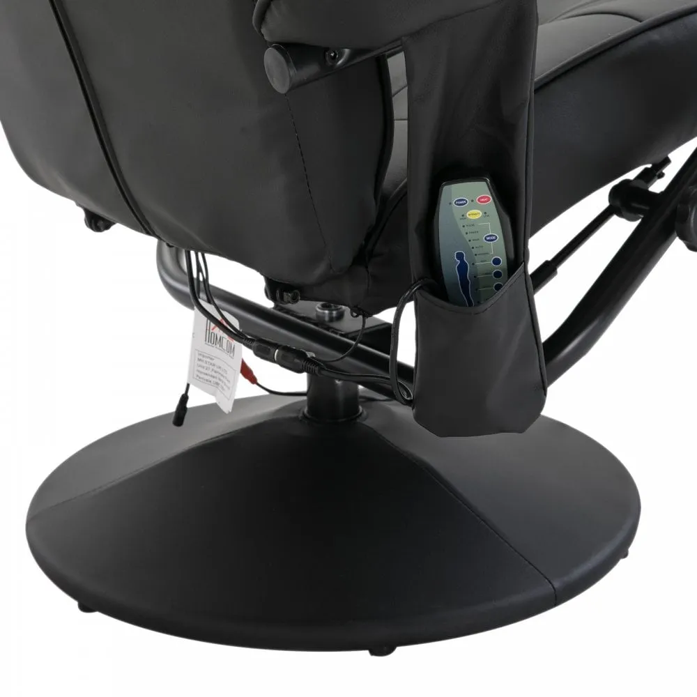 Leather Massage Recliner Chair W/Footstool Black Deluxe Faux Easy Sofa Armchair Reclining with Foot Stool New Electric Rest 10 Point Massager Heat