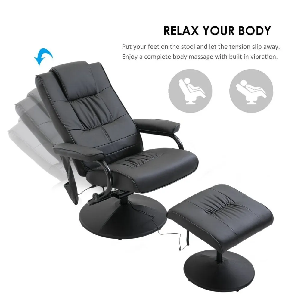 Leather Massage Recliner Chair W/Footstool Black Deluxe Faux Easy Sofa Armchair Reclining with Foot Stool New Electric Rest 10 Point Massager Heat