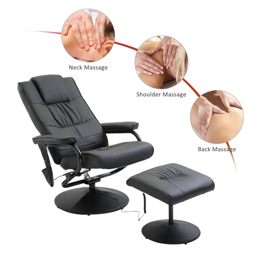 Leather Massage Recliner Chair W/Footstool Black Deluxe Faux Easy Sofa Armchair Reclining with Foot Stool New Electric Rest 10 Point Massager Heat