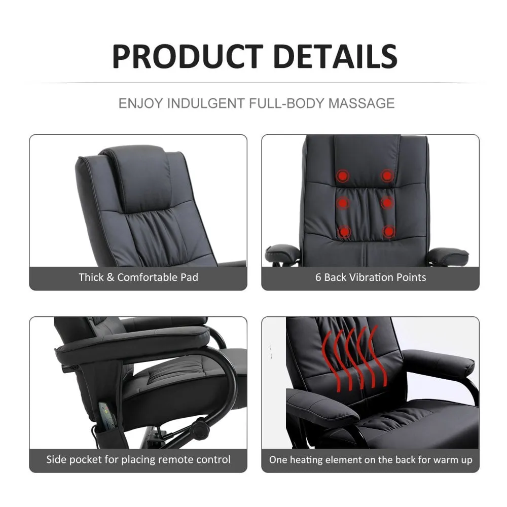 Leather Massage Recliner Chair W/Footstool Black Deluxe Faux Easy Sofa Armchair Reclining with Foot Stool New Electric Rest 10 Point Massager Heat