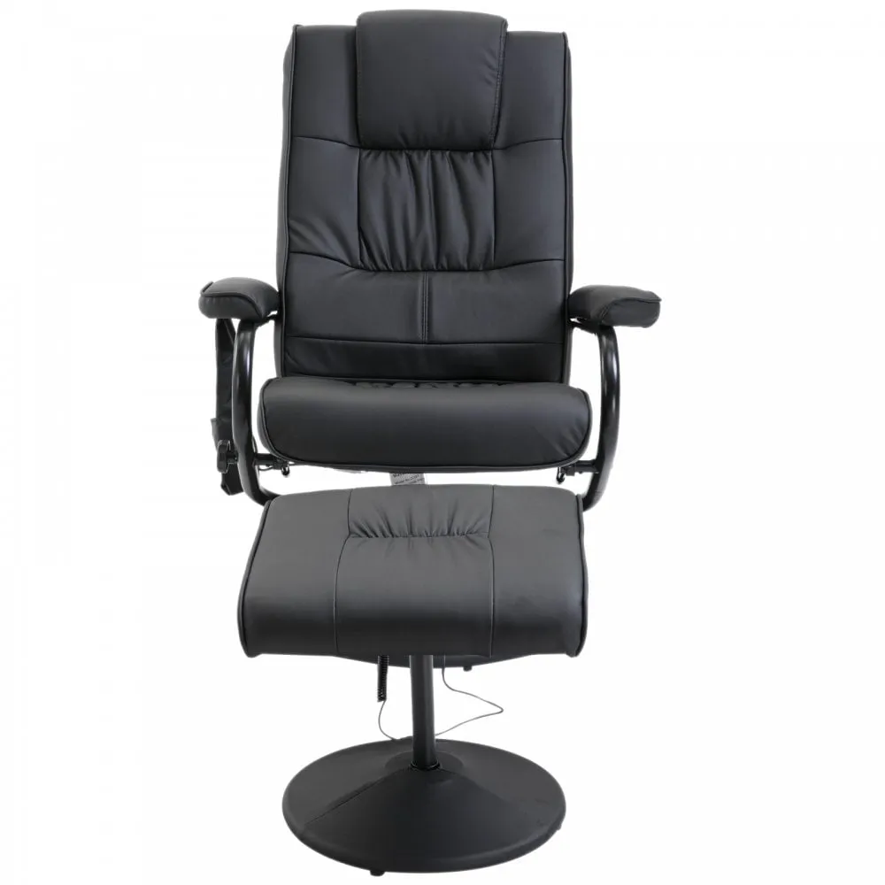Leather Massage Recliner Chair W/Footstool Black Deluxe Faux Easy Sofa Armchair Reclining with Foot Stool New Electric Rest 10 Point Massager Heat