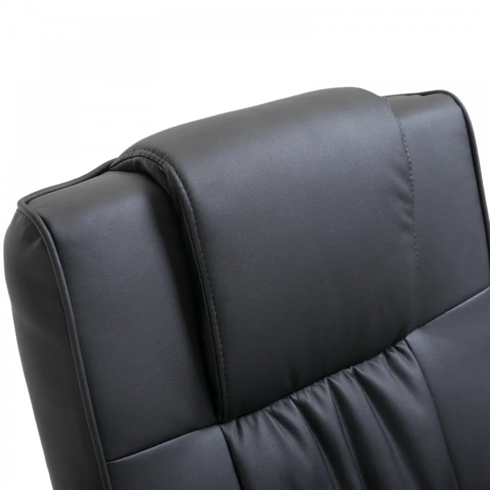 Leather Massage Recliner Chair W/Footstool Black Deluxe Faux Easy Sofa Armchair Reclining with Foot Stool New Electric Rest 10 Point Massager Heat