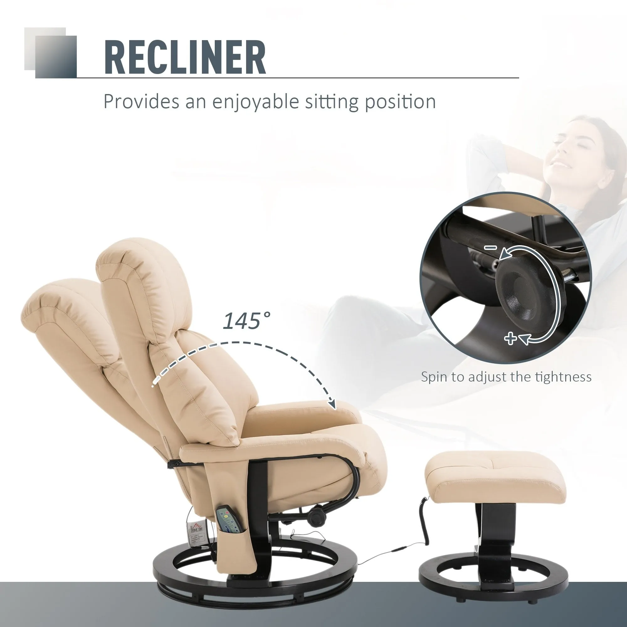Luxury Faux leather Chair Recliner Electric Massage Chair Sofa 10 Massager with Foot Stool White Faux Leather, Footrest