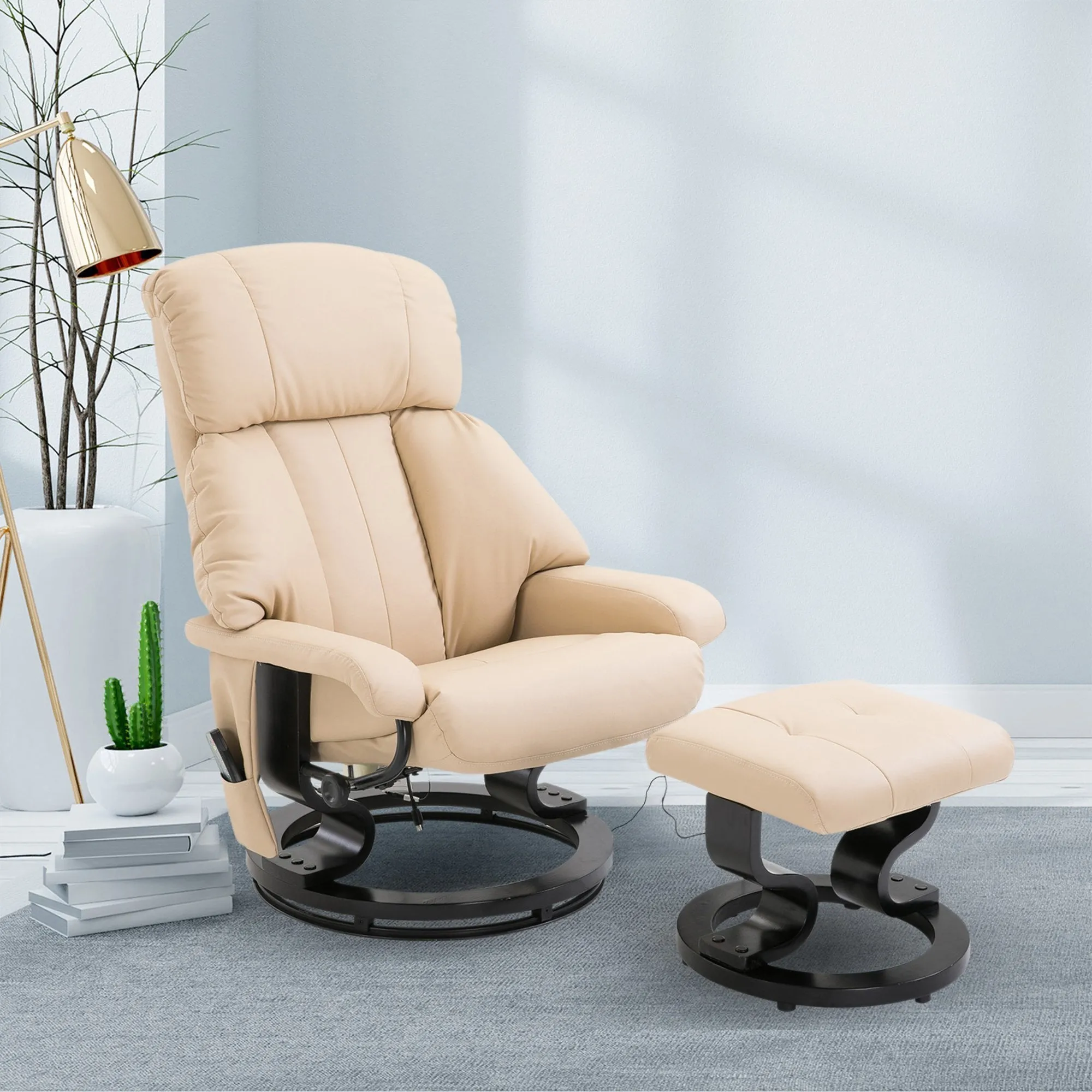 Luxury Faux leather Chair Recliner Electric Massage Chair Sofa 10 Massager with Foot Stool White Faux Leather, Footrest