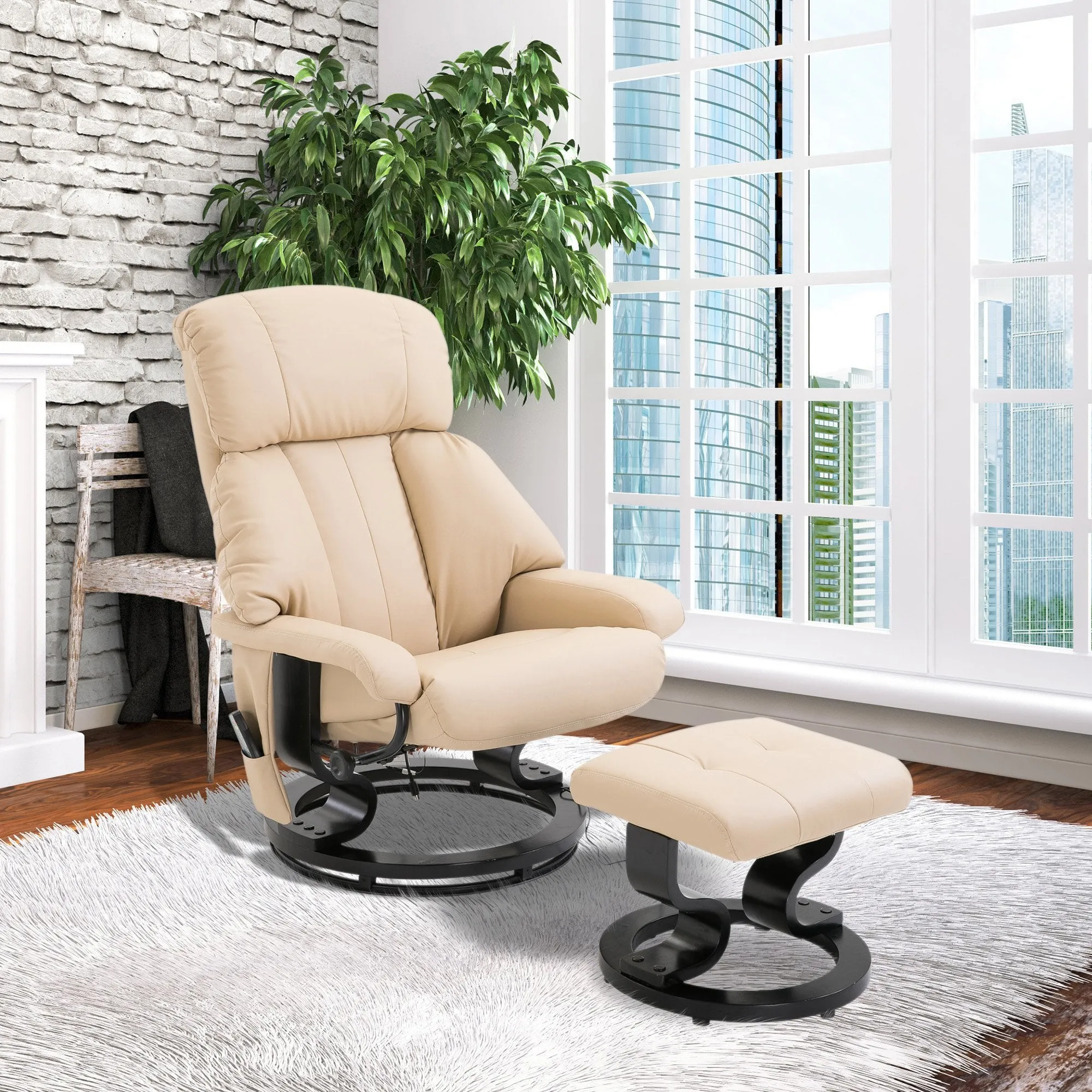 Luxury Faux leather Chair Recliner Electric Massage Chair Sofa 10 Massager with Foot Stool White Faux Leather, Footrest