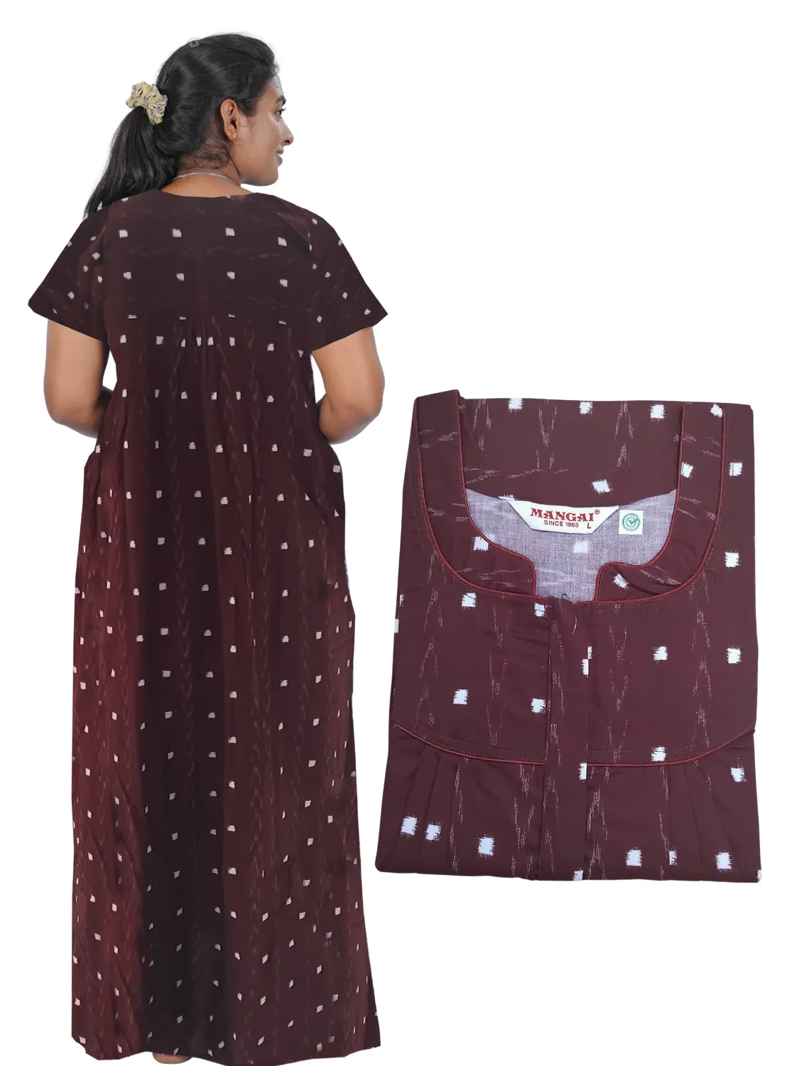 MANGAI New Regular Fit Cotton Printed Pleated Nighties - All Over Printed Stylish Nighties  | Side Cut Pocket | Front Open Zipper Type | Beautiful Nighties for Stylish Women's (PLE)