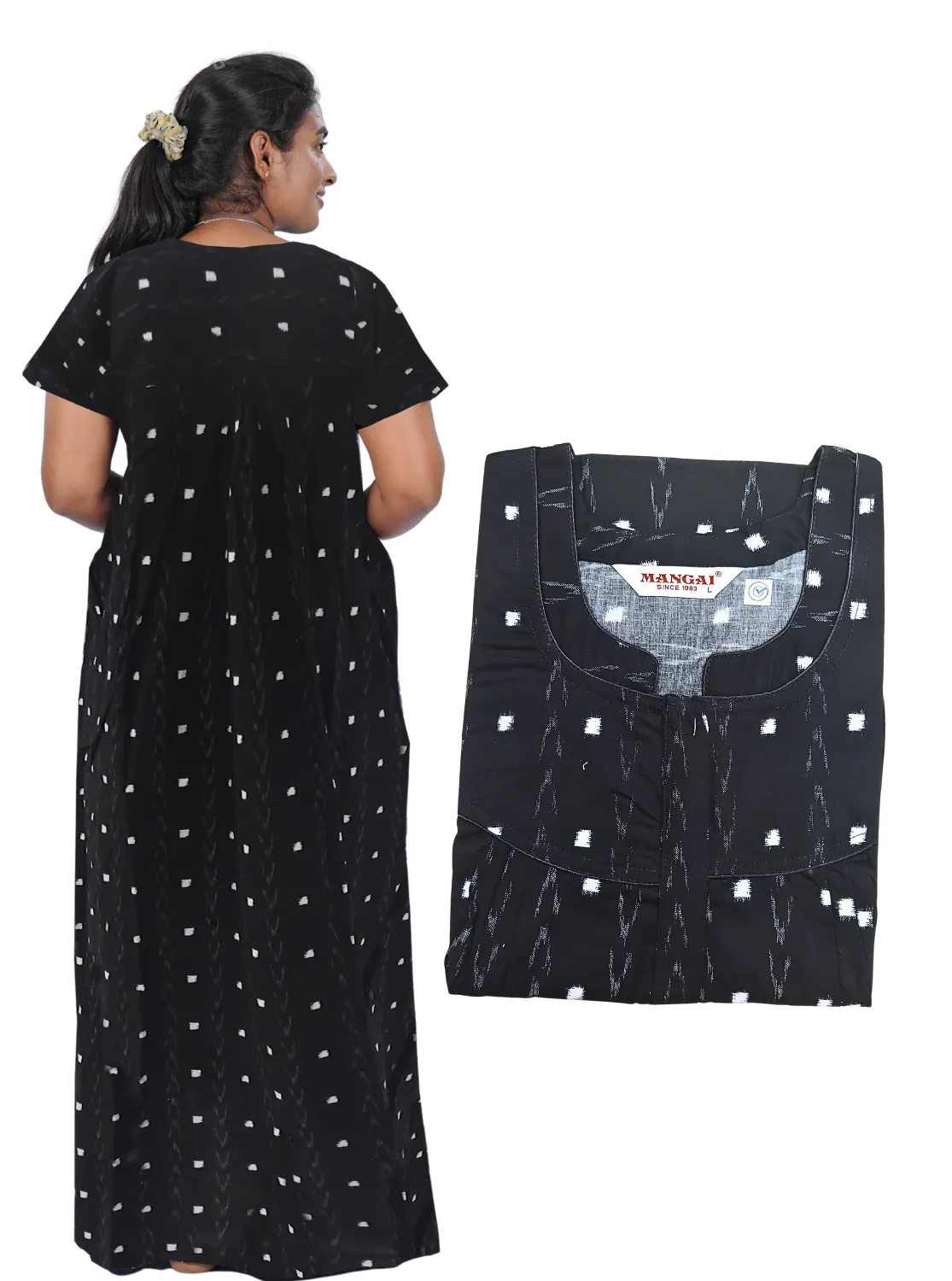MANGAI New Regular Fit Cotton Printed Pleated Nighties - All Over Printed Stylish Nighties  | Side Cut Pocket | Front Open Zipper Type | Beautiful Nighties for Stylish Women's (PLE)