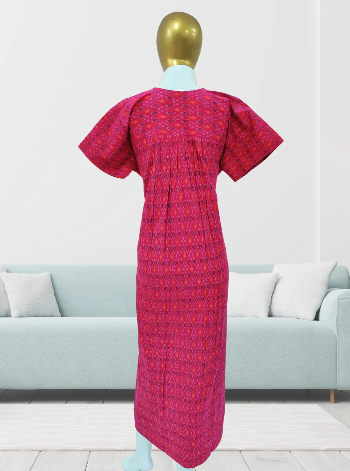 MANGAI New Regular Fit Cotton Printed Pleated Nighties - All Over Printed Stylish Nighties  | Side Cut Pocket | Front without Zipper Type | Beautiful Nighties for Stylish Women's (MPL)