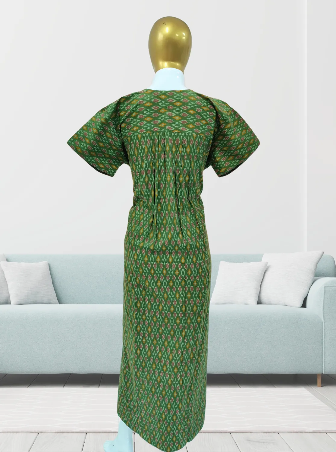 MANGAI New Regular Fit Cotton Printed Pleated Nighties - All Over Printed Stylish Nighties  | Side Cut Pocket | Front without Zipper Type | Beautiful Nighties for Stylish Women's (MPL)