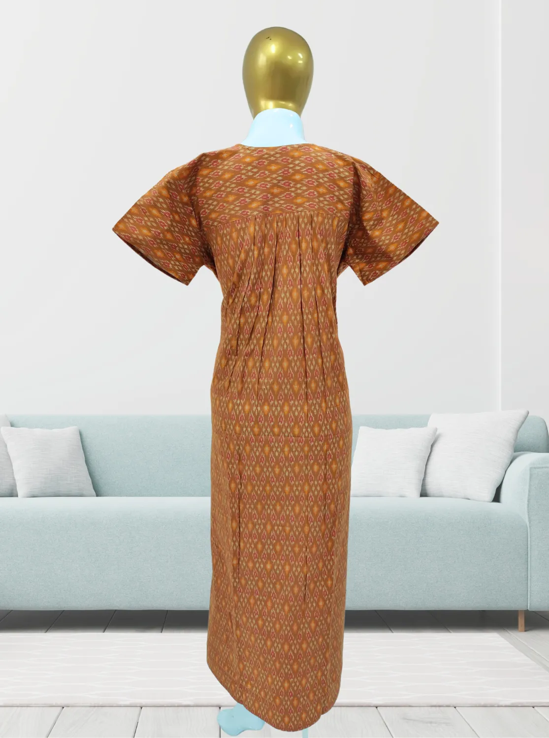 MANGAI New Regular Fit Cotton Printed Pleated Nighties - All Over Printed Stylish Nighties  | Side Cut Pocket | Front without Zipper Type | Beautiful Nighties for Stylish Women's (MPL)