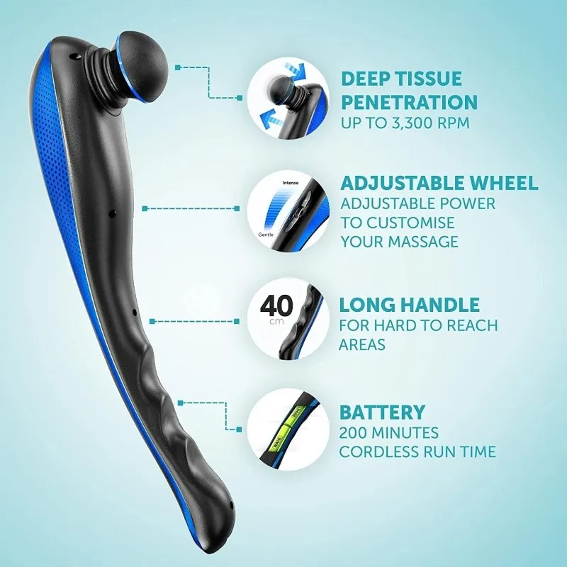 Massager Cordless Deep Tissue Massager, Cordless Massage with Adjustable Speed Settings, Percussion Massagers, Five Massaging Attachments, Release Muscle Knots, Improves Blood Circulation