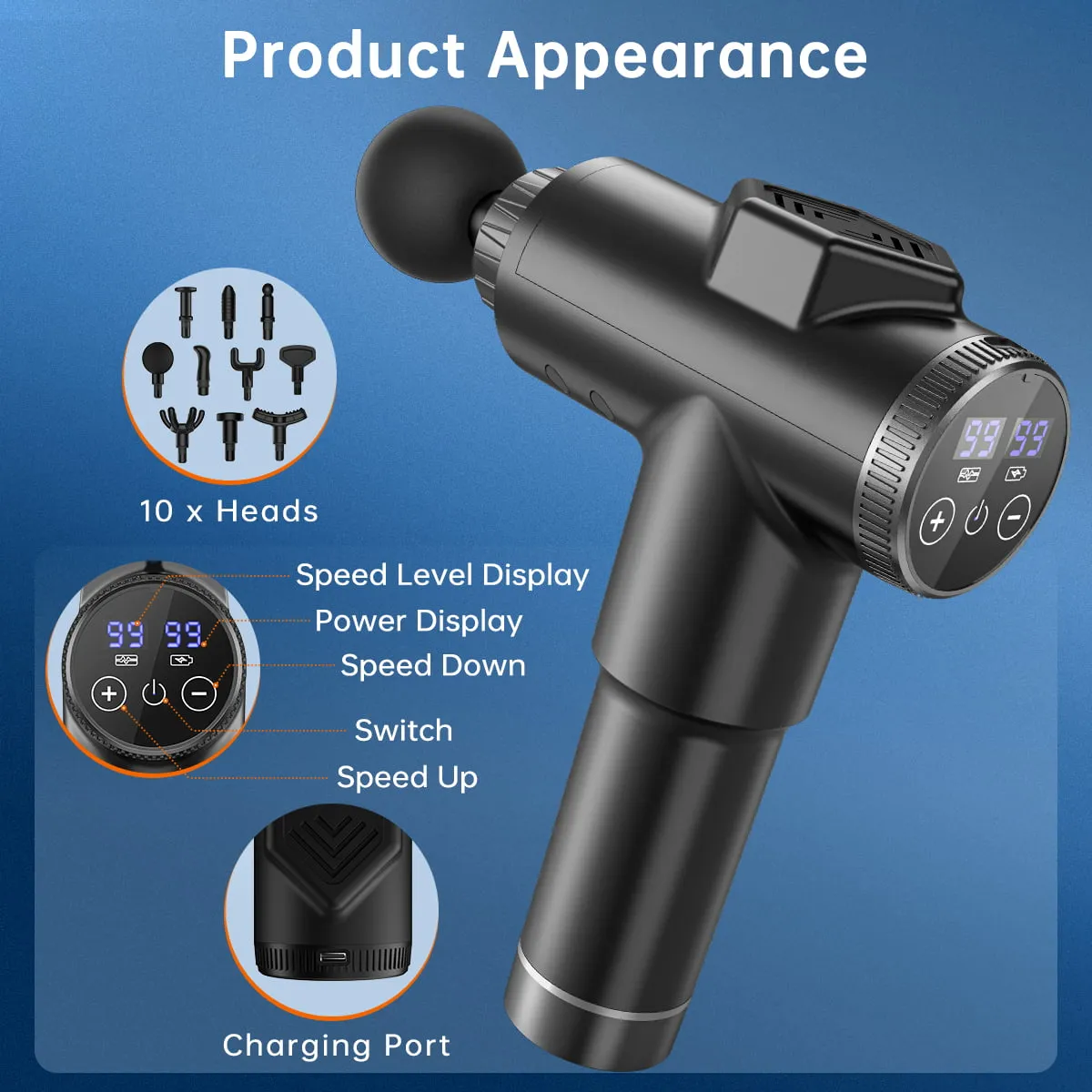 Muscle Massage Gun, Upgraded 99 Adjustable Speeds Handheld