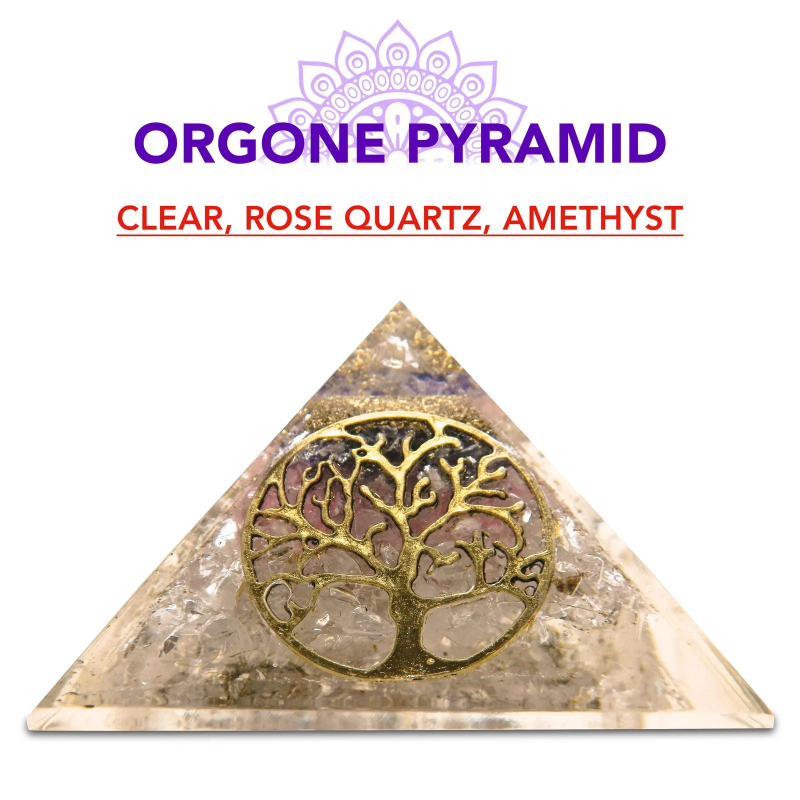 New Energy Generator Healing Clear Rose Quartz Amethyst Orgone Pyramid