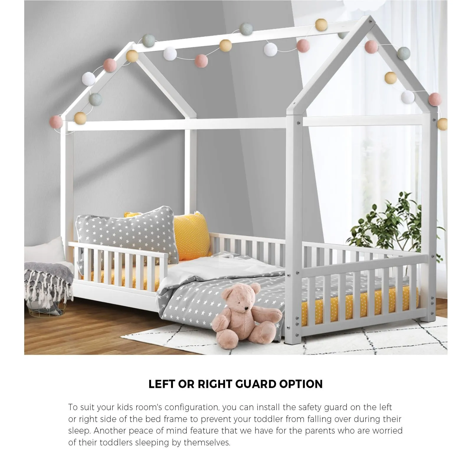 Oikiture Kids Bed Frame With Single Mattress Set House Frame White