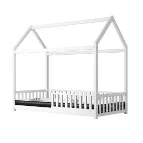 Oikiture Kids Bed Frame With Single Mattress Set House Frame White