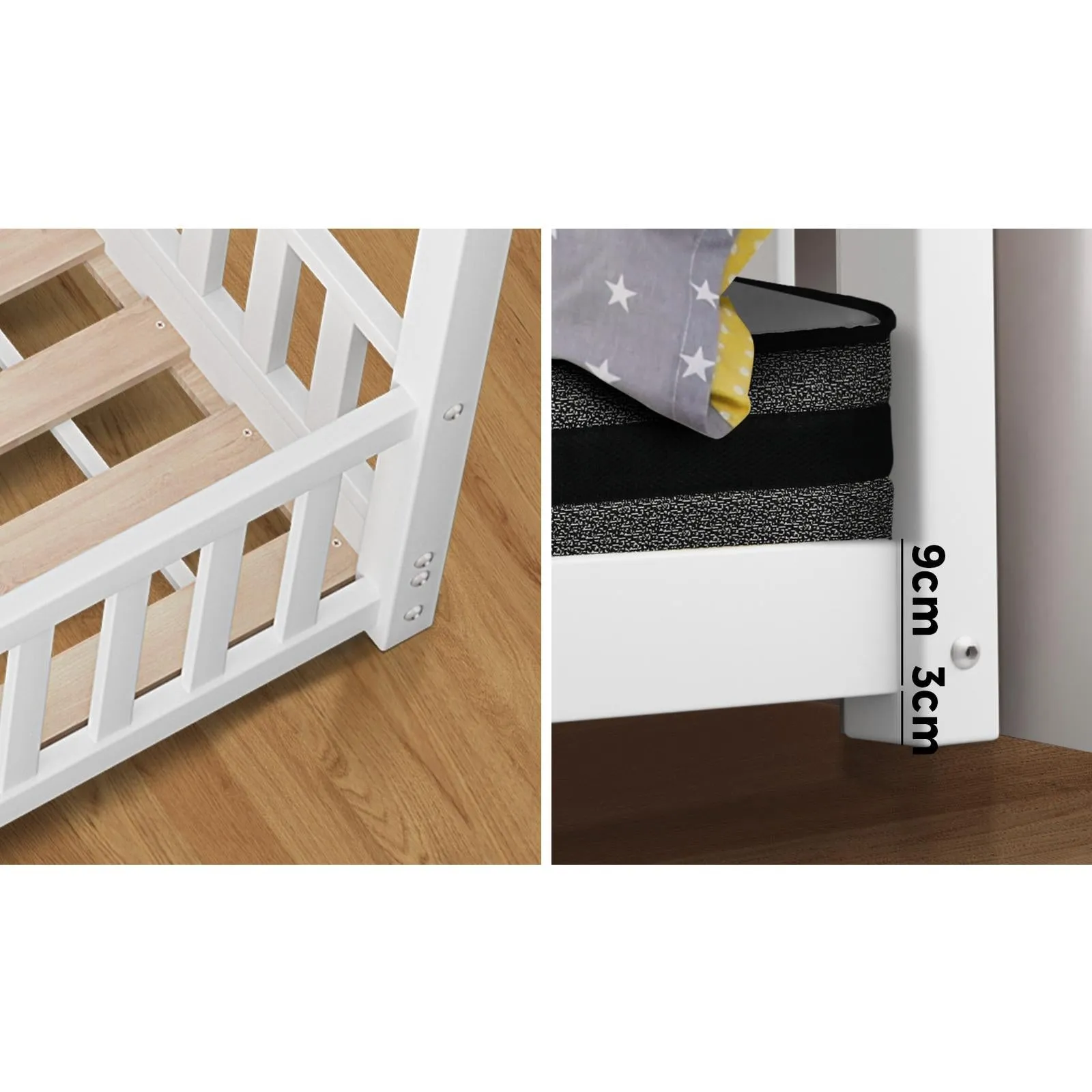 Oikiture Kids Bed Frame With Single Mattress Set House Frame White