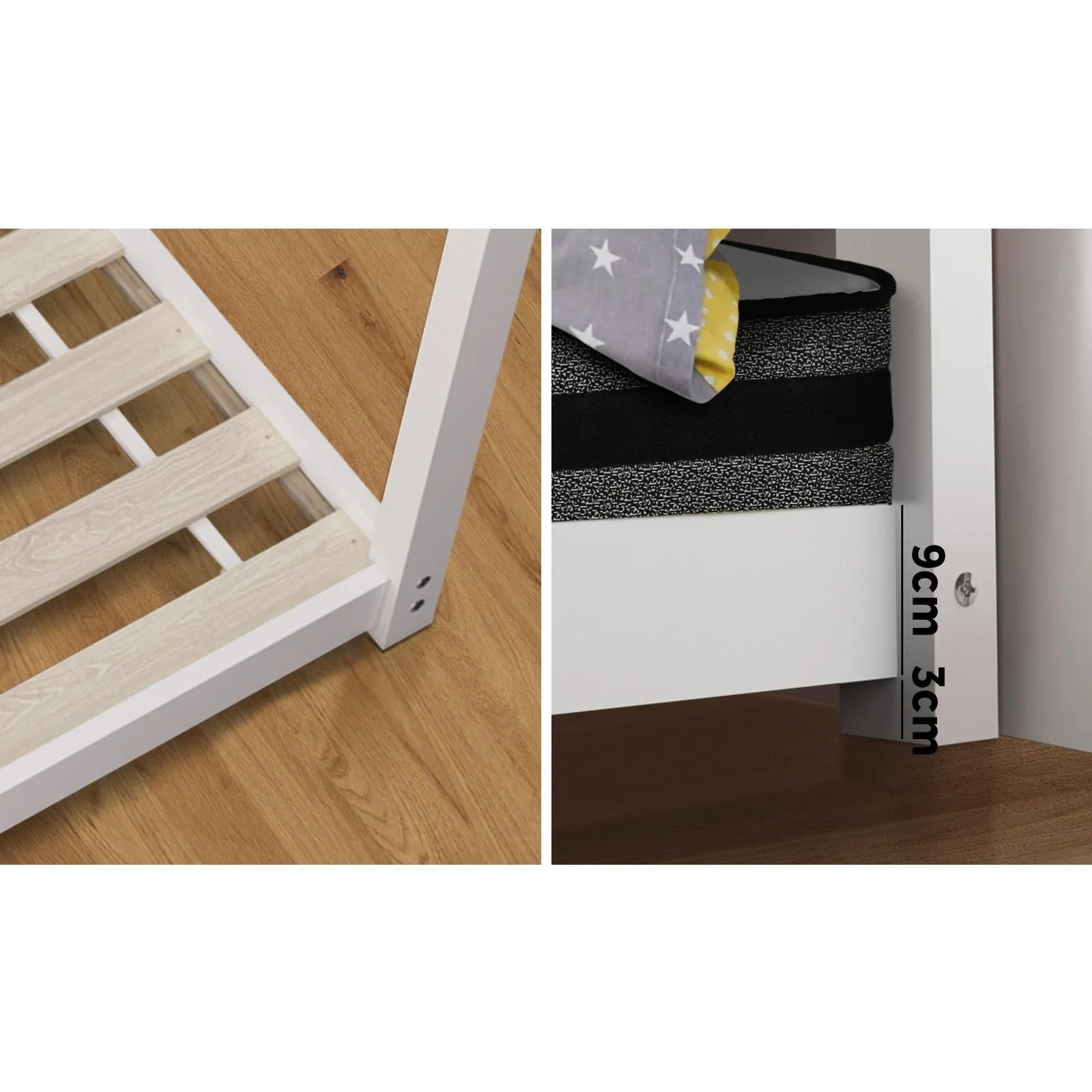 Oikiture Kids Bed Frame With Single Mattress Set House Style White