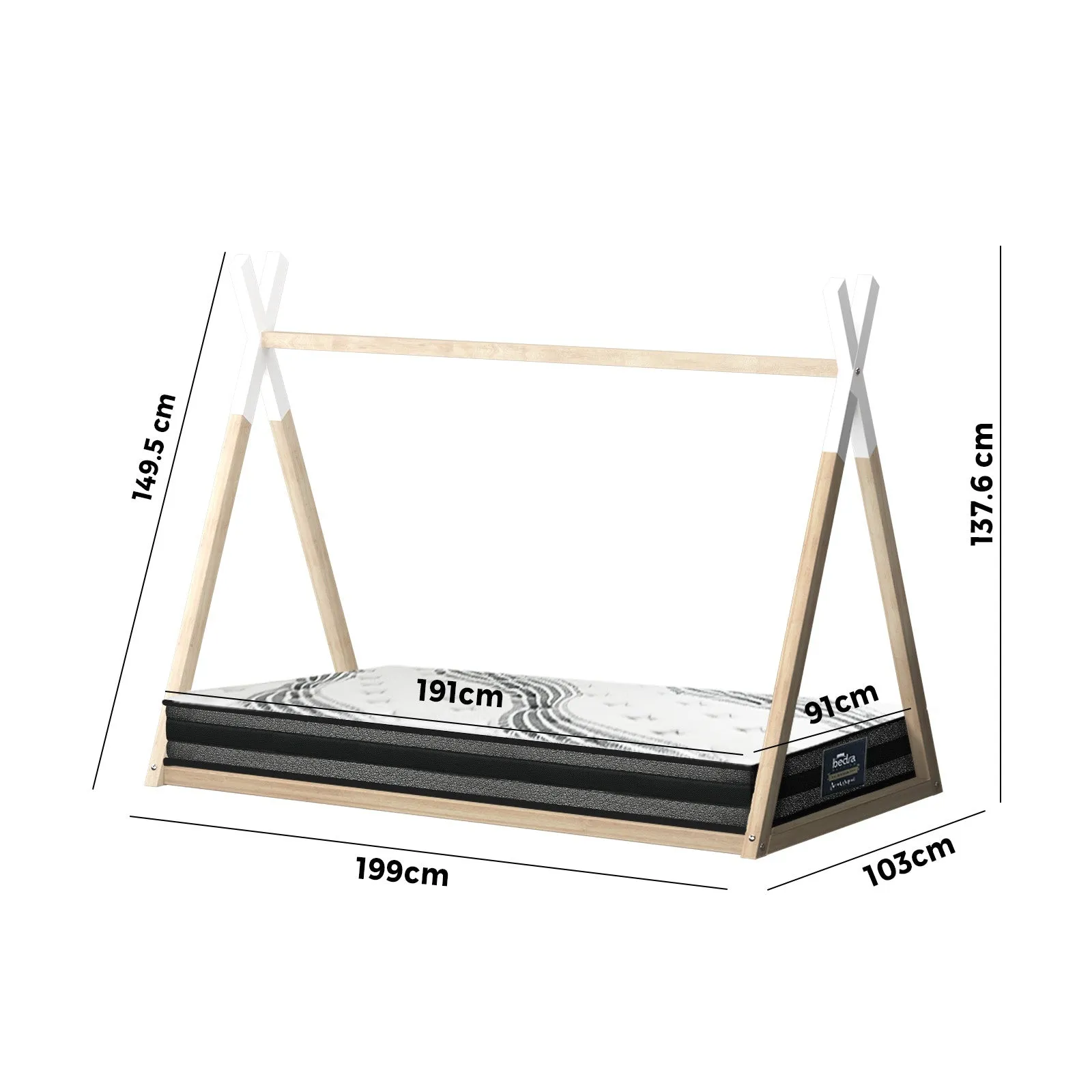 Oikiture Kids Bed Frame With Single Mattress Set Teepee House Style