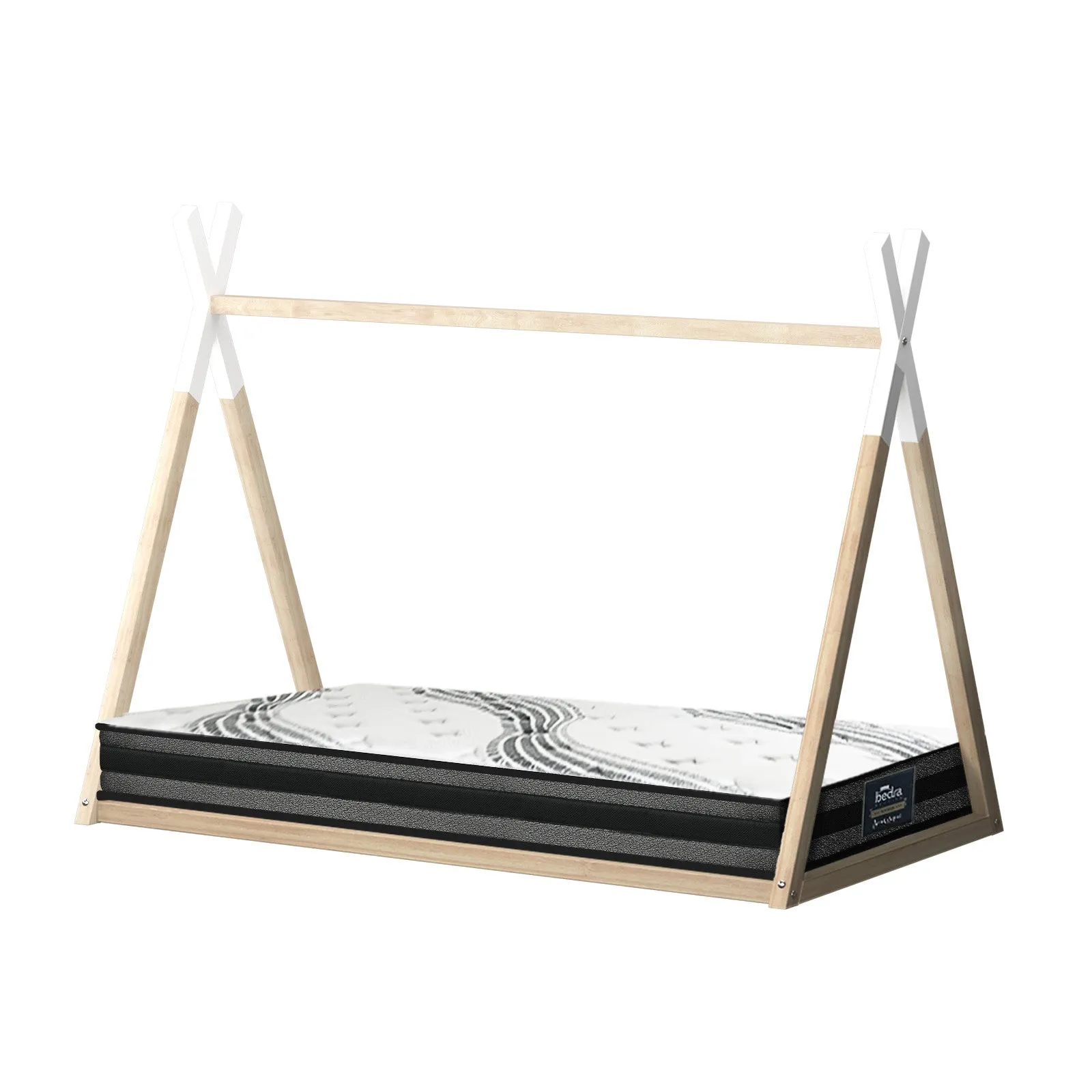 Oikiture Kids Bed Frame With Single Mattress Set Teepee House Style