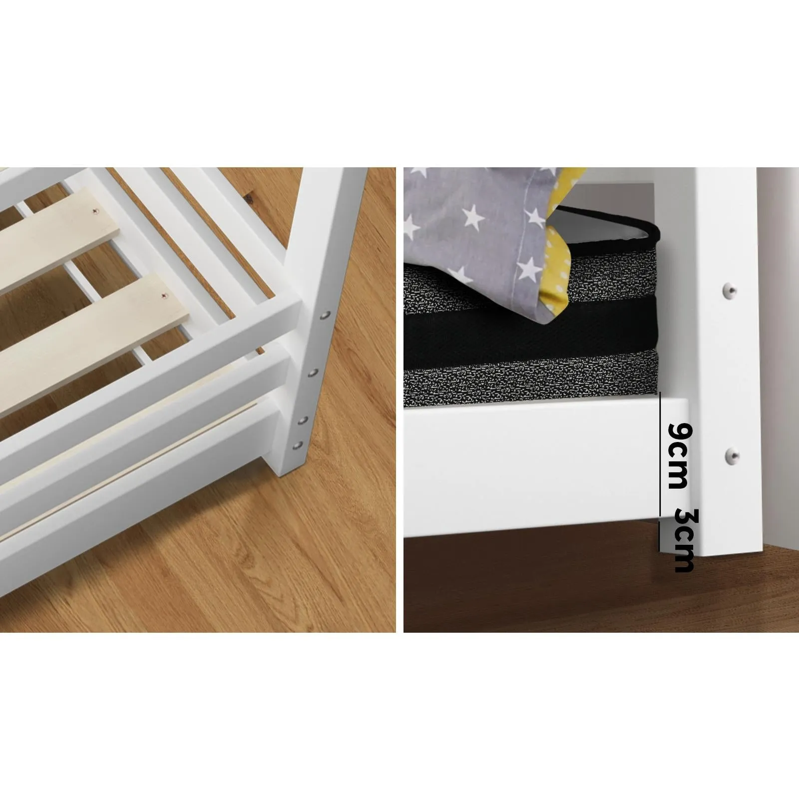 Oikiture Kids Bed Frame With Single Mattress Set White