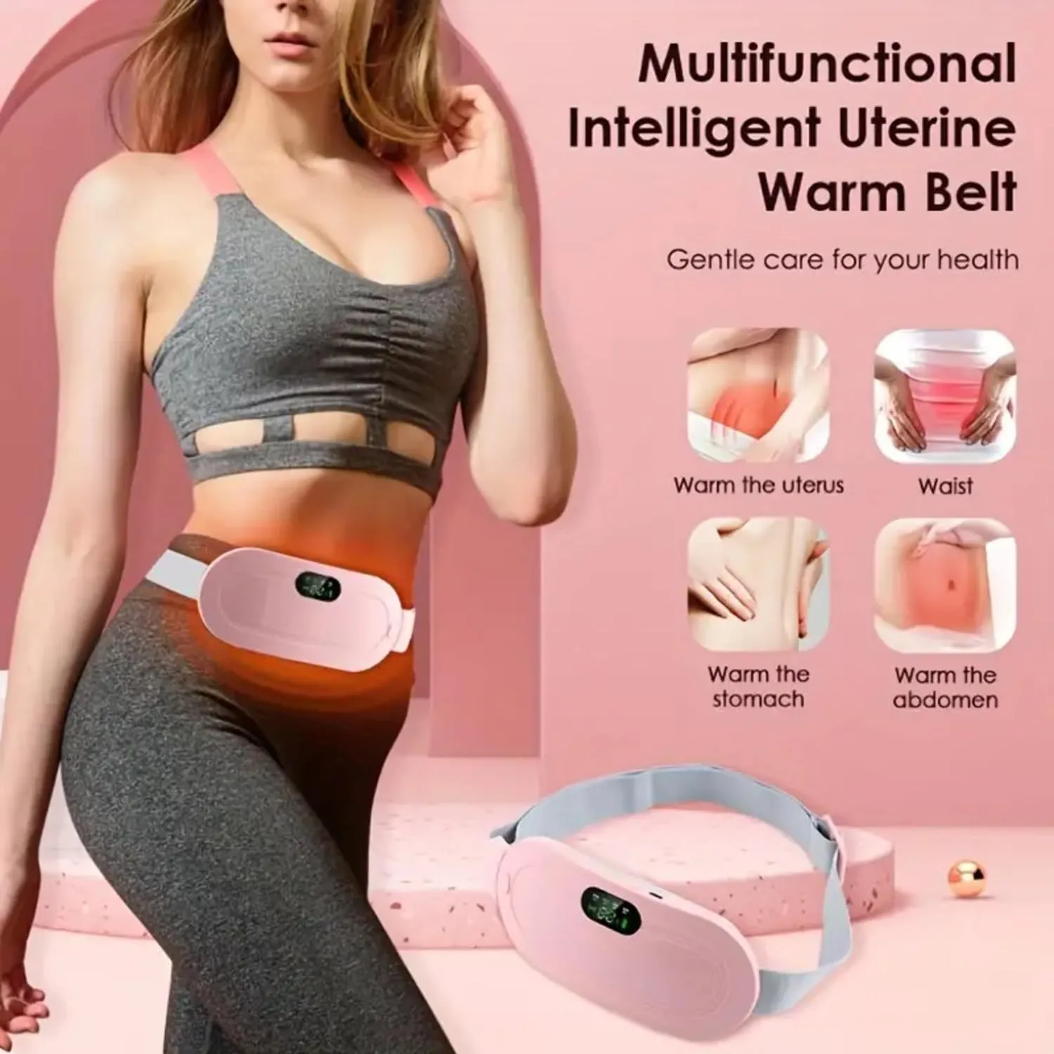Period Cramp Massager Belt for Pain Relief Comfort with Heat & Vibration JSB HF59P