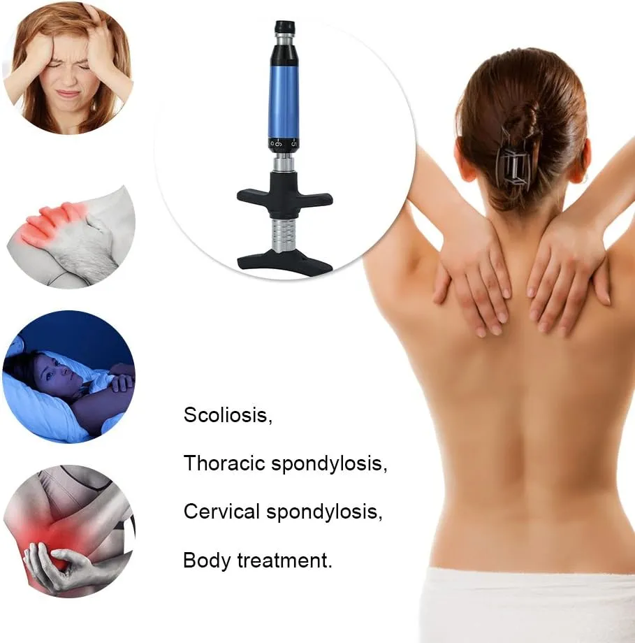 Portable Spinal Massager: 6-Level Manual Chiropractic Adjustment Kit with 4 Massage Heads - Back Pain Relief Tool