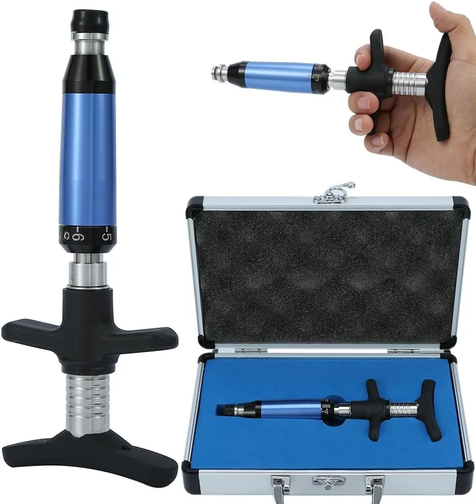 Portable Spinal Massager: 6-Level Manual Chiropractic Adjustment Kit with 4 Massage Heads - Back Pain Relief Tool