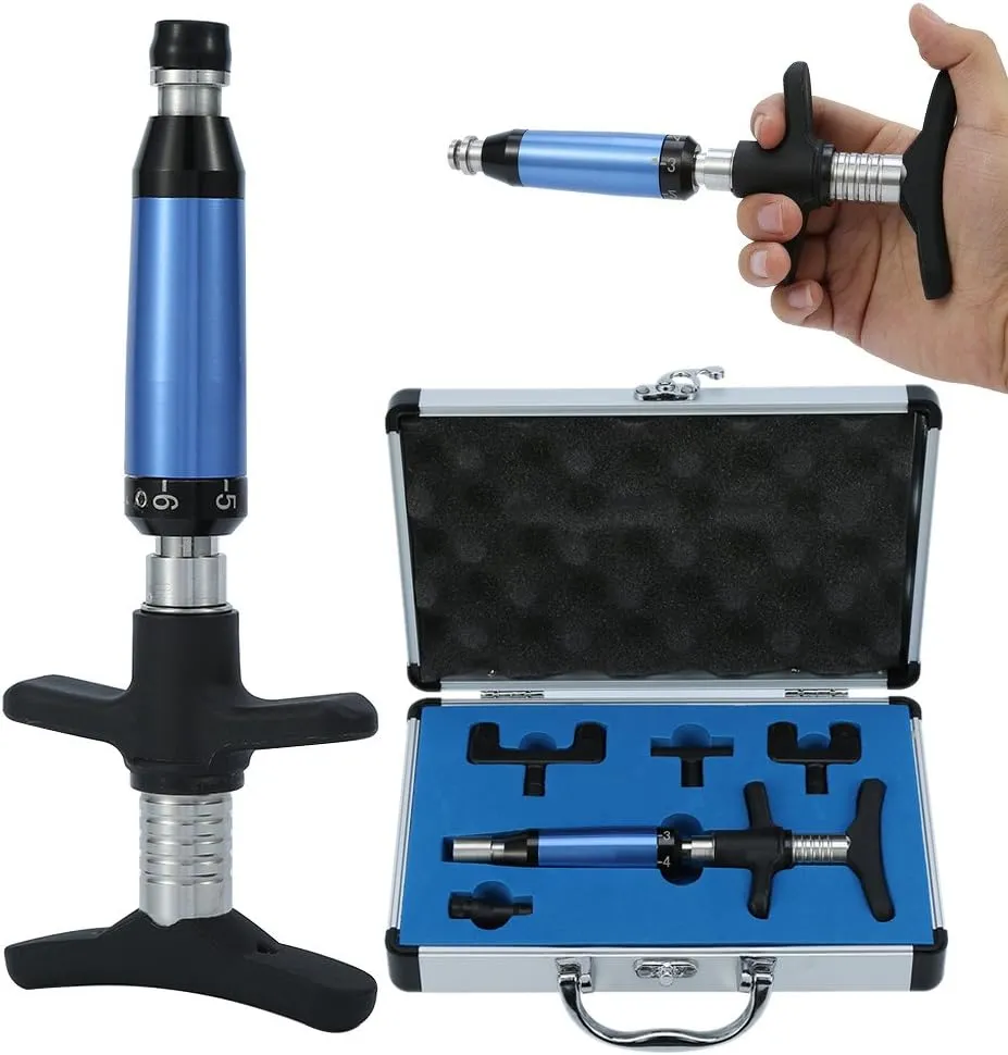 Portable Spinal Massager: 6-Level Manual Chiropractic Adjustment Kit with 4 Massage Heads - Back Pain Relief Tool