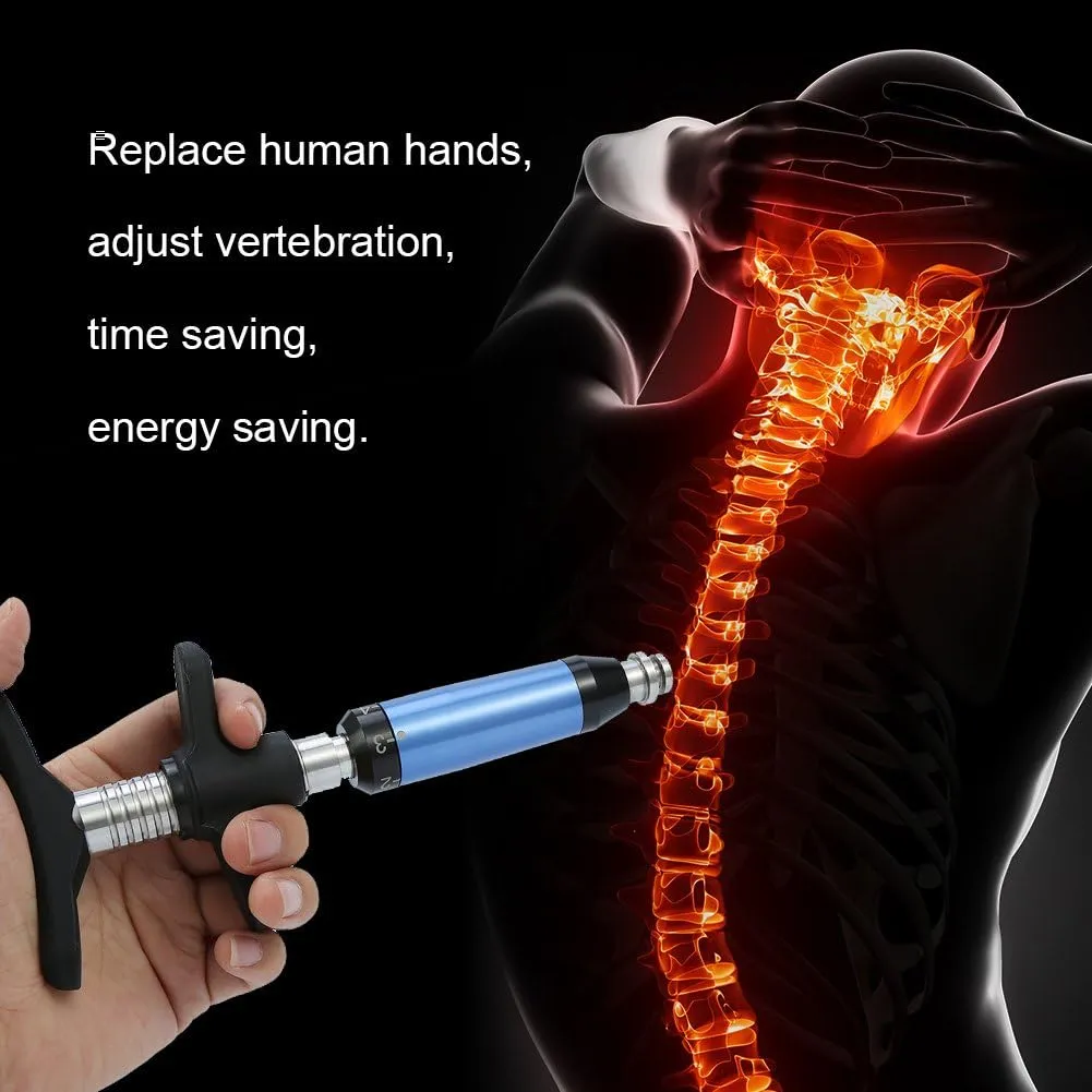 Portable Spinal Massager: 6-Level Manual Chiropractic Adjustment Kit with 4 Massage Heads - Back Pain Relief Tool