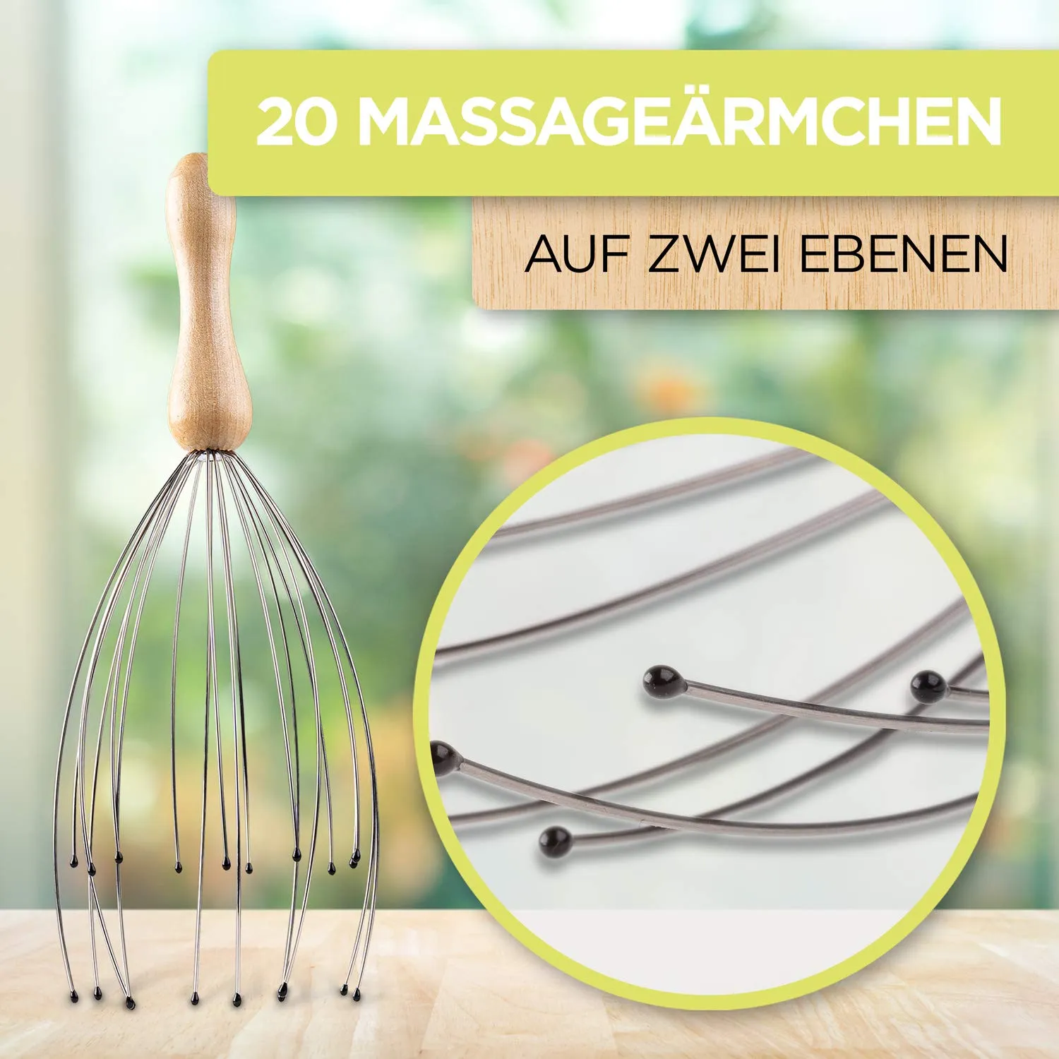 PURAVA (Original) Head Massager with Wooden Handle and Improved Design, Head Scratcher