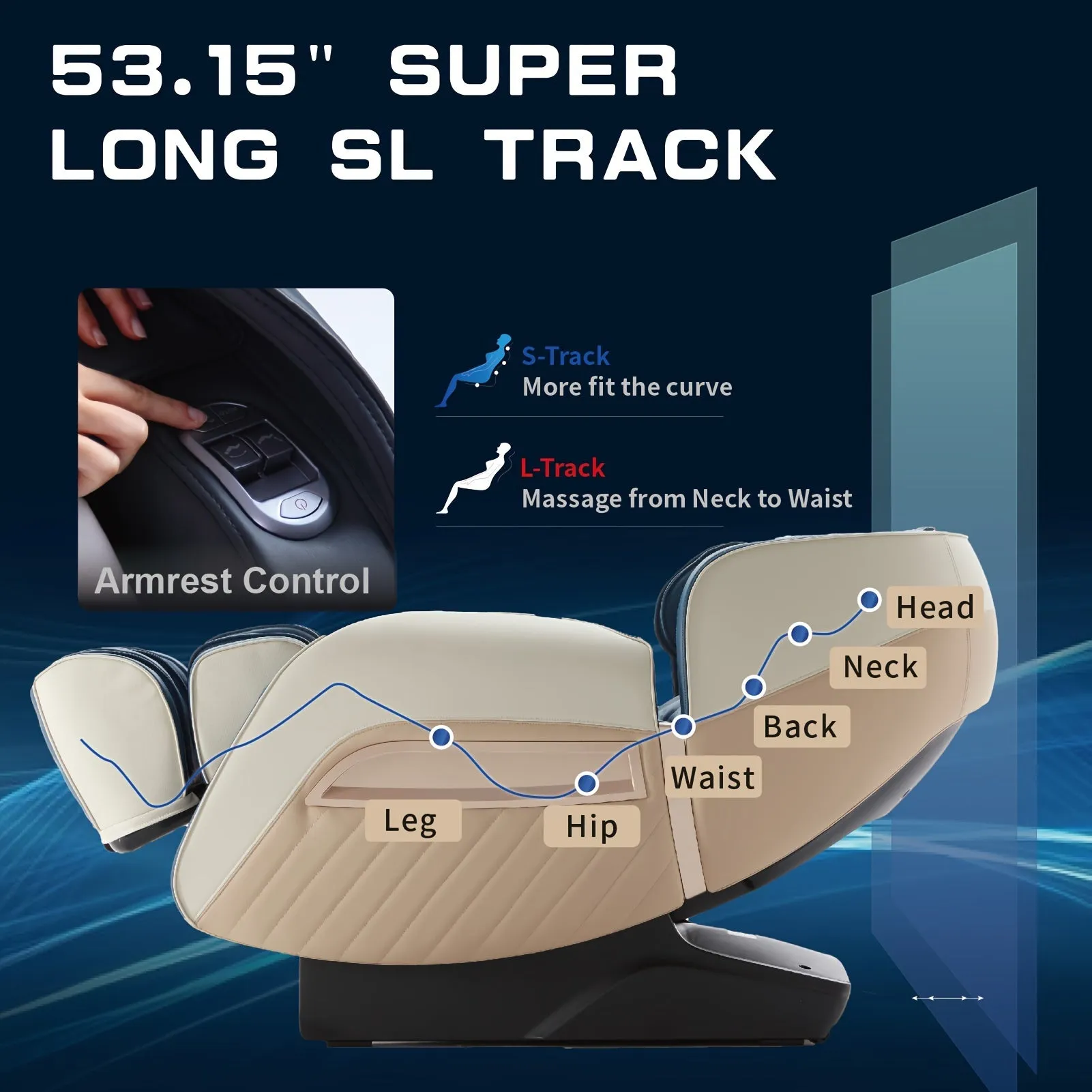Relaxation Masterpiece Massage Chair - Full Body Recliner with Heat, Zero Gravity, Air Pressure, SL Track, Intelligent Voice Control, Foot Roller, BT Speaker, and Soothing Blue/Black Design for Ultimate Comfort and Relaxation