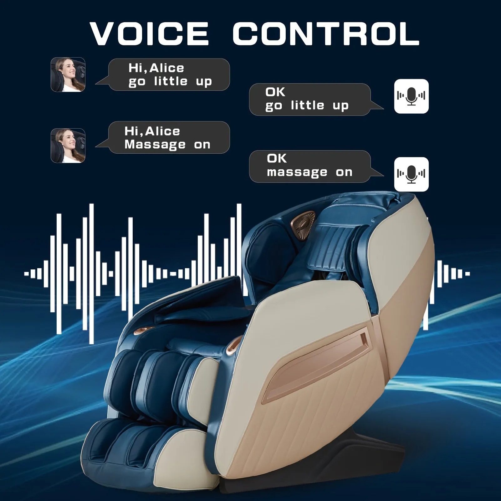 Relaxation Masterpiece Massage Chair - Full Body Recliner with Heat, Zero Gravity, Air Pressure, SL Track, Intelligent Voice Control, Foot Roller, BT Speaker, and Soothing Blue/Black Design for Ultimate Comfort and Relaxation