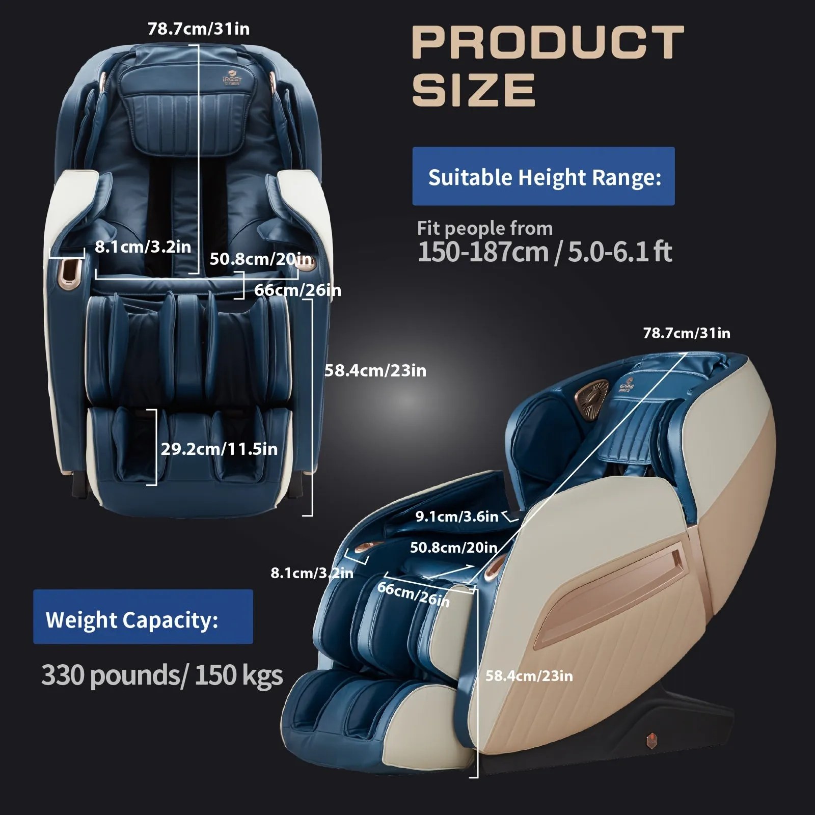 Relaxation Masterpiece Massage Chair - Full Body Recliner with Heat, Zero Gravity, Air Pressure, SL Track, Intelligent Voice Control, Foot Roller, BT Speaker, and Soothing Blue/Black Design for Ultimate Comfort and Relaxation