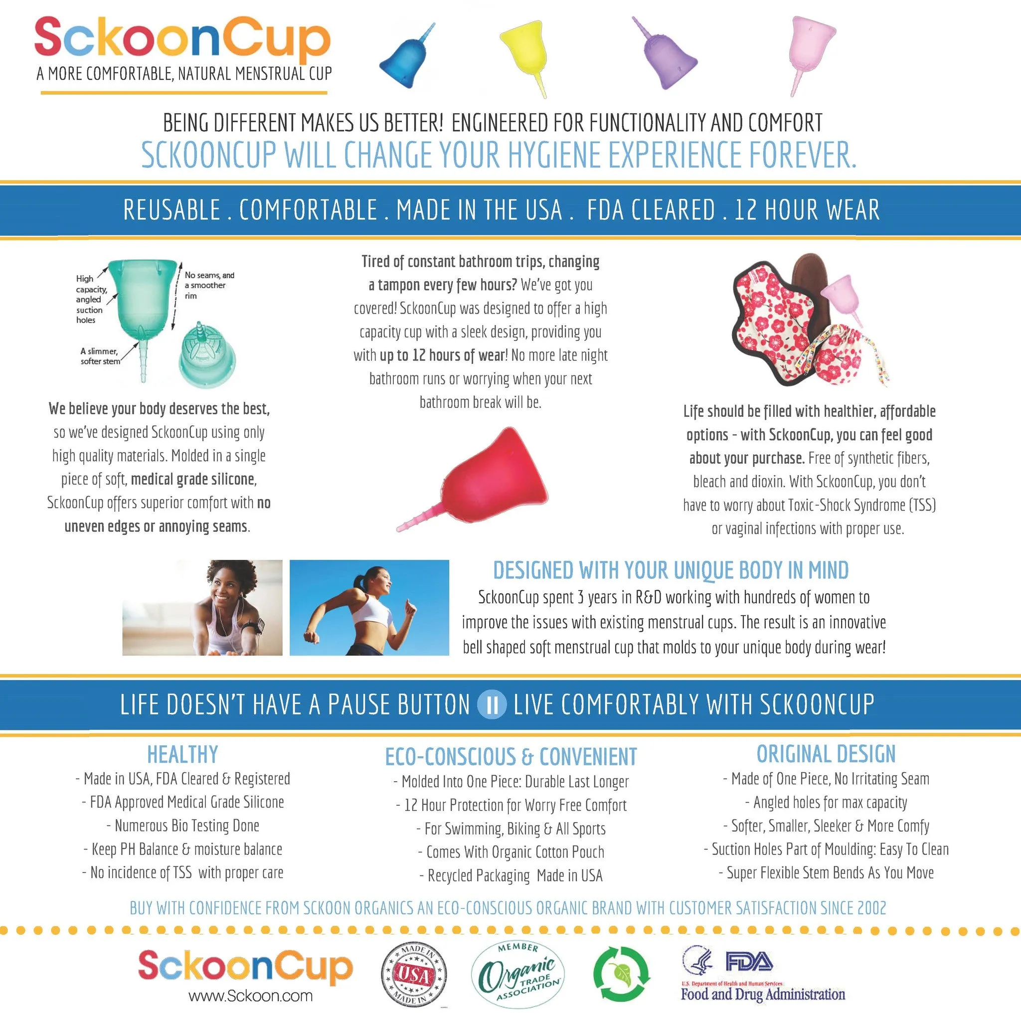 SckoonCup BEGINNER CHOICE Menstrual Cup, Made in USA FDA Approved, Organic Cotton Pouch- Harmony