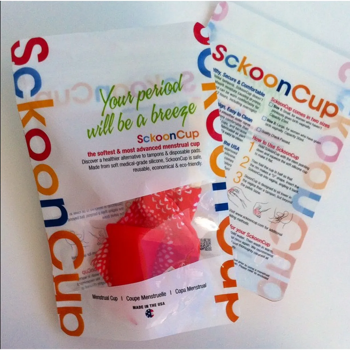 SckoonCup BEGINNER's CHOICE Menstrual Cup,  Made in USA FDA Approved, Organic Pouch- Meditation