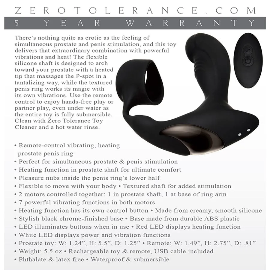 Strapped & Tapped Heating Vibrating Silicone Cock Ring Prostate Massager by Zero Tolerance