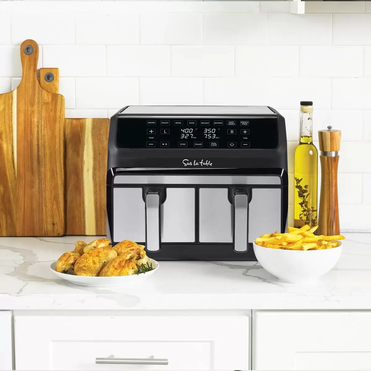 Sur La Table Digital Dual Basket Air Fryer | 7 Functions, Smart Sync Finish, 3.8L Baskets