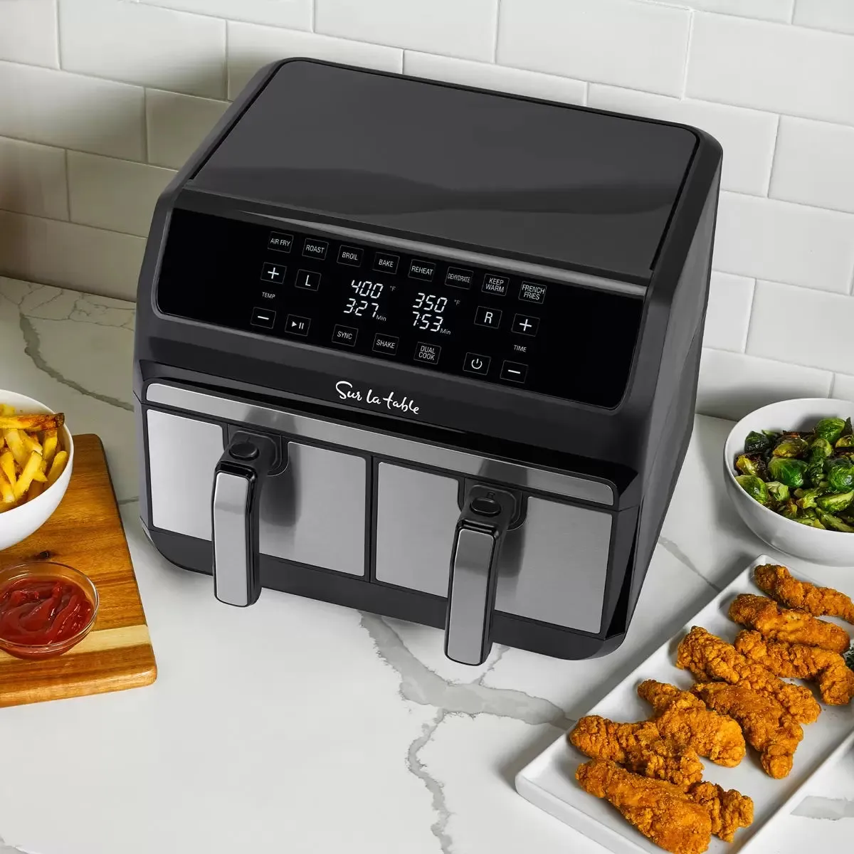 Sur La Table Digital Dual Basket Air Fryer | 7 Functions, Smart Sync Finish, 3.8L Baskets