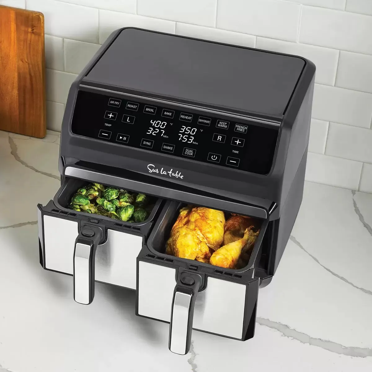 Sur La Table Digital Dual Basket Air Fryer | 7 Functions, Smart Sync Finish, 3.8L Baskets