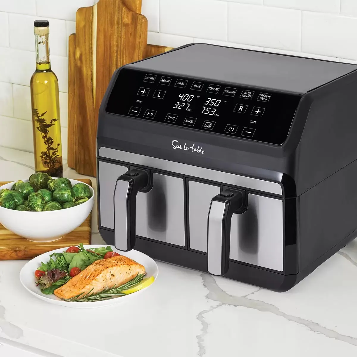 Sur La Table Digital Dual Basket Air Fryer | 7 Functions, Smart Sync Finish, 3.8L Baskets