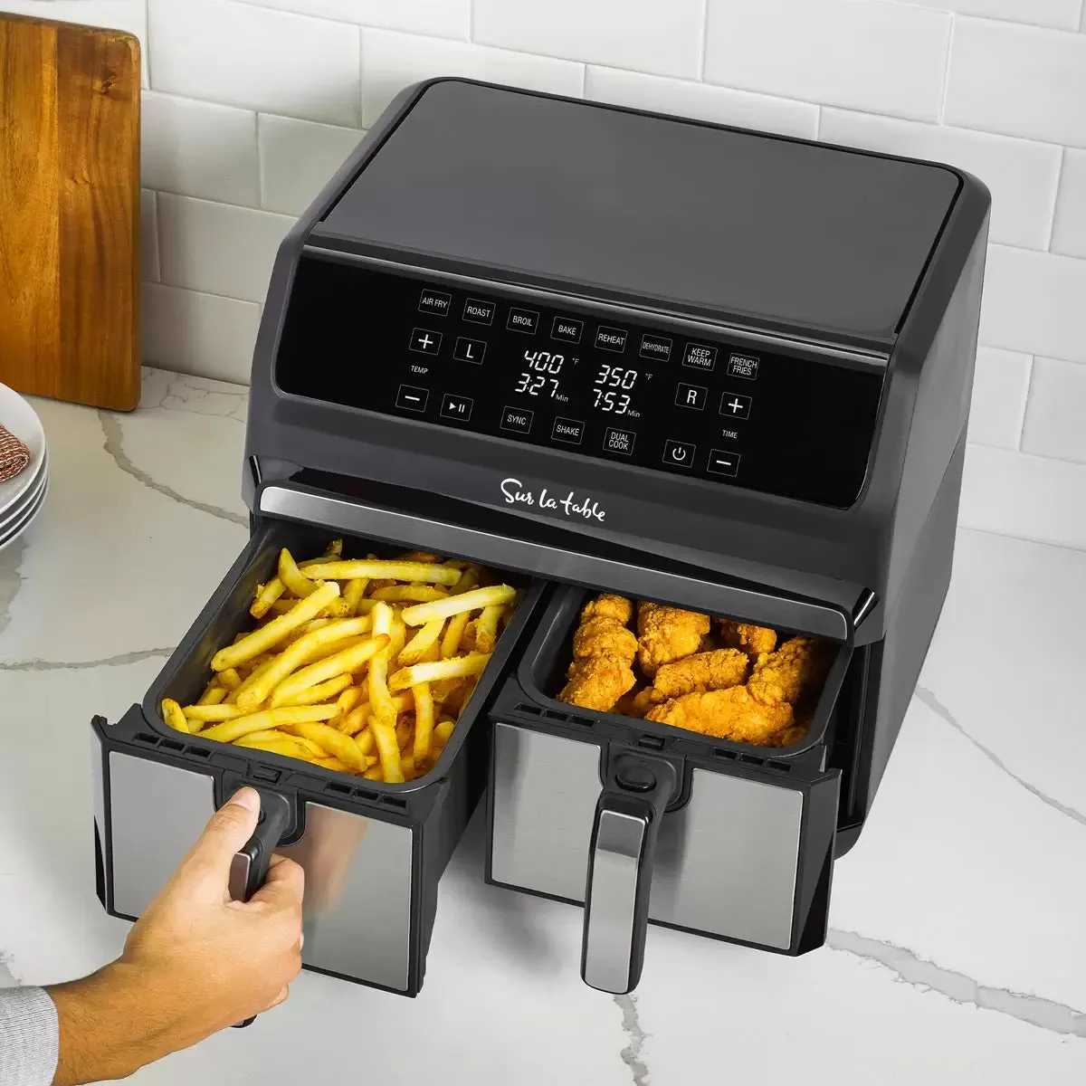 Sur La Table Digital Dual Basket Air Fryer | 7 Functions, Smart Sync Finish, 3.8L Baskets