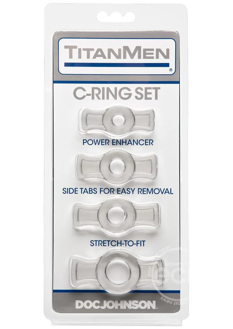 TitanMen Stretch-To-Fit Cock Rings (4 Piece Kit) - Clear