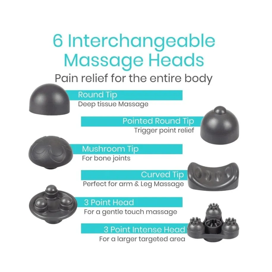 Vive Health Cordless Handheld Massager with Six Massage Heads
