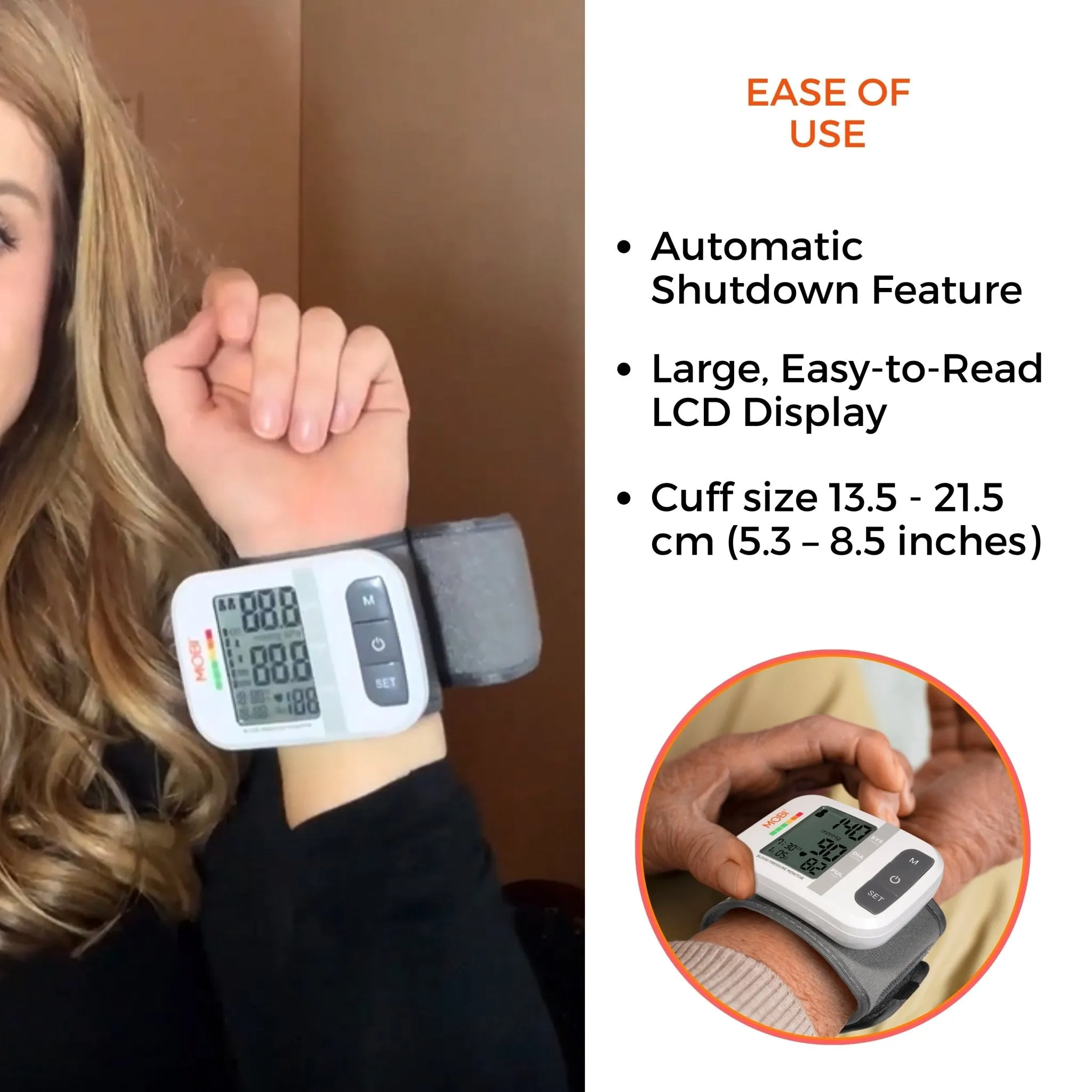 Wrist Blood Pressure Monitor Bp Monitor Large LCD Display Blood Pressure Machine Adjustable Wrist Cuff 5.4-7.7-Inch Automatic 120x2 Sets Memory