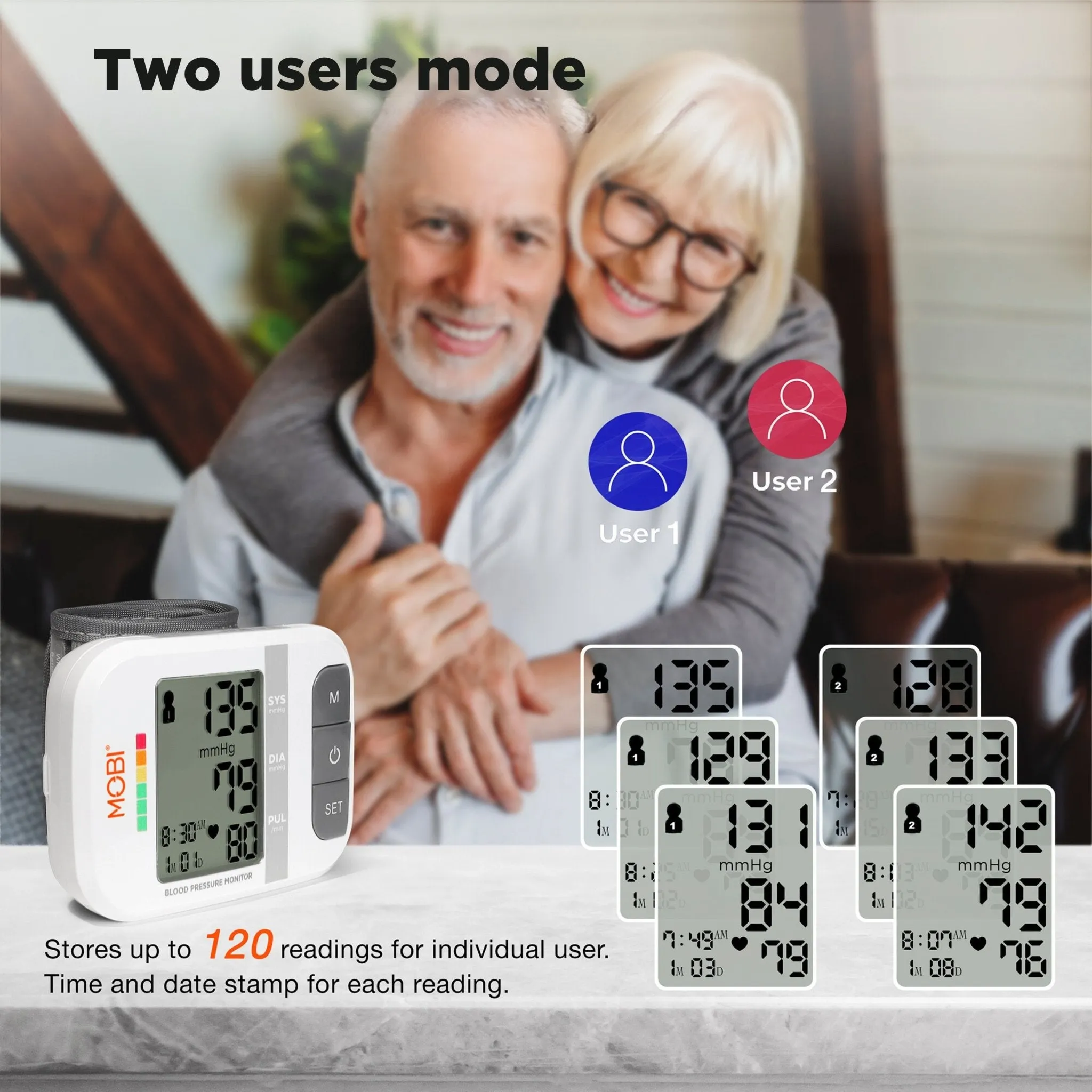 Wrist Blood Pressure Monitor Bp Monitor Large LCD Display Blood Pressure Machine Adjustable Wrist Cuff 5.4-7.7-Inch Automatic 120x2 Sets Memory